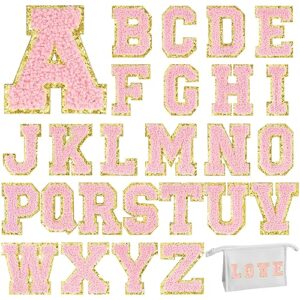 26 pieces self adhesive chenille letter patches glitter chenille letter patches chenille initial patches for diy mobile phone clothing backpack bag jackets jeans (pink)