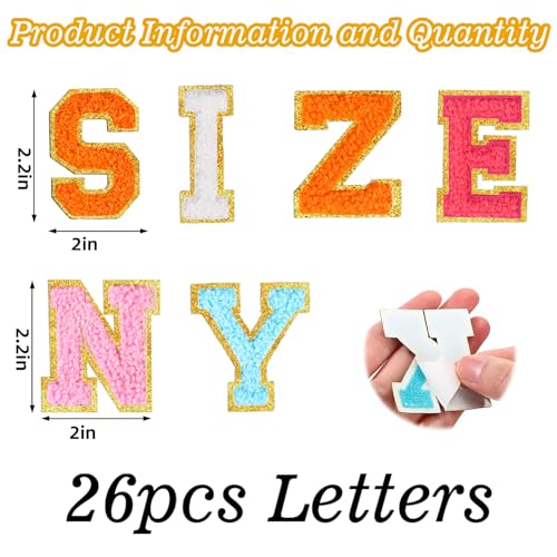 26 Pieces Self Adhesive Chenille Letter Patches Glitter Chenille Letter Patches Chenille Initial Patches for DIY Mobile Phone Clothing Backpack Bag Jackets Jeans (Pink)