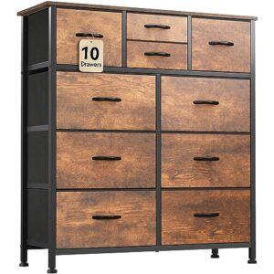 yitahome 10 drawer dresser, dresser for bedroom, fabric storage dresser, chest of drawers for living room, hallway, closets & nursery - sturdy steel frame, wooden top & easy pull fabric bins