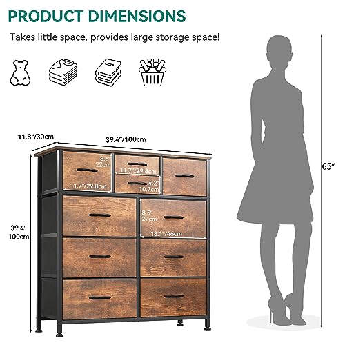 YITAHOME 10 Drawer Dresser, Dresser for Bedroom, Fabric Storage Dresser, Chest of Drawers for Living Room, Hallway, Closets & Nursery - Sturdy Steel Frame, Wooden Top & Easy Pull Fabric Bins