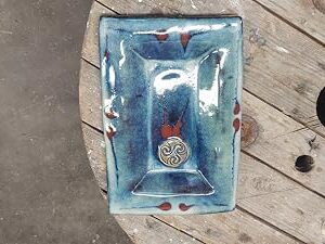 Colm De Ris Ceramic Rectangular Pottery Dish Dinner Plate Blue Kitchenware Housewarming Gift Birthday Present