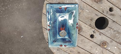 Colm De Ris Ceramic Rectangular Pottery Dish Dinner Plate Blue Kitchenware Housewarming Gift Birthday Present