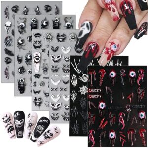 6 sheets halloween nail stickers 5d stereo relief nail decals for acrylic nail art gothic evil eyes ghost face skeleton pegatinas uñas self-adhesive nail art supplies sky wings design nail accessories