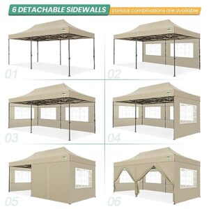 COBIZI Heavy Duty 10x20 Pop up Canopy Tent with 6 Sidewalls, Commercial Instant Canopies Tents for Parties Waterproof Gazebos with Roller Bag, All Season Wind & Waterproof UPF50+,Thickened Frame