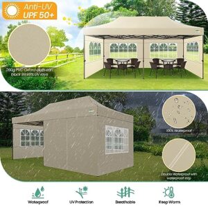 COBIZI Heavy Duty 10x20 Pop up Canopy Tent with 6 Sidewalls, Commercial Instant Canopies Tents for Parties Waterproof Gazebos with Roller Bag, All Season Wind & Waterproof UPF50+,Thickened Frame