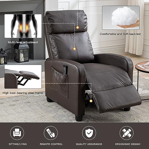 Phoenix Home New Model Massage, Modern Single Sofa Padded Backrest and Thick Seat Cushion, PU Leather Recliner Chair for Living Room, Home Theater, Dark Brown