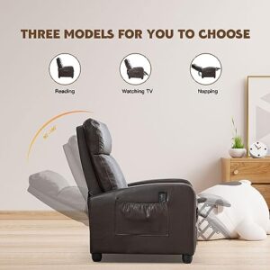 Phoenix Home New Model Massage, Modern Single Sofa Padded Backrest and Thick Seat Cushion, PU Leather Recliner Chair for Living Room, Home Theater, Dark Brown