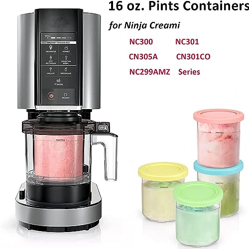 EVANEM 2/4/6PCS Creami Deluxe Pints, for Ninja Ice Cream Maker Pints,16 OZ Creami Pint Safe and Leak Proof Compatible with NC299AMZ,NC300s Series Ice Cream Makers,Pink+Gray-2PCS