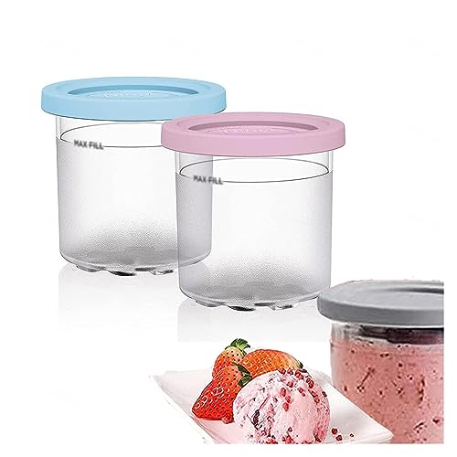 EVANEM 2/4/6PCS Creami Pint Containers, for Ninja Ice Cream Maker Cups,16 OZ Ice Cream Pints Cup Safe and Leak Proof Compatible with NC299AMZ,NC300s Series Ice Cream Makers,Pink+Blue-4PCS