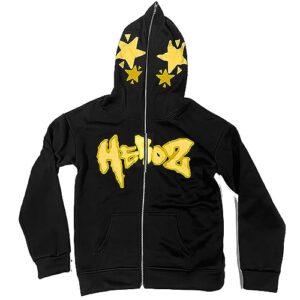 sunwittafy y2k hoodie men women star zip up hoodie letter print harajuku oversized sweatshirt grunge jacket streetwear d-yellow