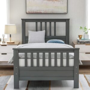 koihome twin wood platform bed with headboard and footboard, modern bed frame with solid wood slat and support legs for bedroom, simple and classic design,no box spring need, gray (twin)
