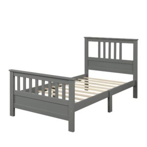 KoiHome Twin Wood Platform Bed with Headboard and Footboard, Modern Bed Frame with Solid Wood Slat and Support Legs for Bedroom, Simple and Classic Design,No Box Spring Need, Gray (Twin)