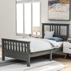 KoiHome Twin Wood Platform Bed with Headboard and Footboard, Modern Bed Frame with Solid Wood Slat and Support Legs for Bedroom, Simple and Classic Design,No Box Spring Need, Gray (Twin)