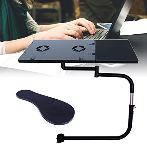 Cutycaty Chair Keyboard Tray, Laptop Keyboard Mouse Chair Stand Laptop Holder with USB Fan, Adjustable Mouse Mount Installed to Chair, Stainless Steel Keyboard Mount with -85°~ +20°Tilt