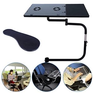 Cutycaty Chair Keyboard Tray, Laptop Keyboard Mouse Chair Stand Laptop Holder with USB Fan, Adjustable Mouse Mount Installed to Chair, Stainless Steel Keyboard Mount with -85°~ +20°Tilt