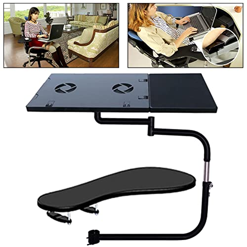 Cutycaty Chair Keyboard Tray, Laptop Keyboard Mouse Chair Stand Laptop Holder with USB Fan, Adjustable Mouse Mount Installed to Chair, Stainless Steel Keyboard Mount with -85°~ +20°Tilt