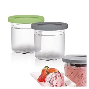 evanem 2/4/6pcs creami deluxe pints, for ninja kitchen creami,16 oz ice cream pint containers airtight and leaf-proof compatible nc301 nc300 nc299amz series ice cream maker,gray+green-2pcs