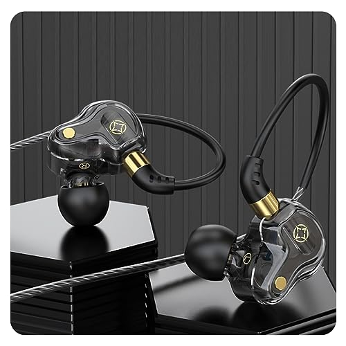 SWLIFL Wired Earbuds in-Ear Headphones with Microphone Volume Control Dual Dynamic Coil Bass Noise Canceling 3.5mm Jack Tangle-Free Cord Noise Isolating Earphones Black