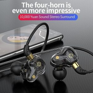 SWLIFL Wired Earbuds in-Ear Headphones with Microphone Volume Control Dual Dynamic Coil Bass Noise Canceling 3.5mm Jack Tangle-Free Cord Noise Isolating Earphones Black