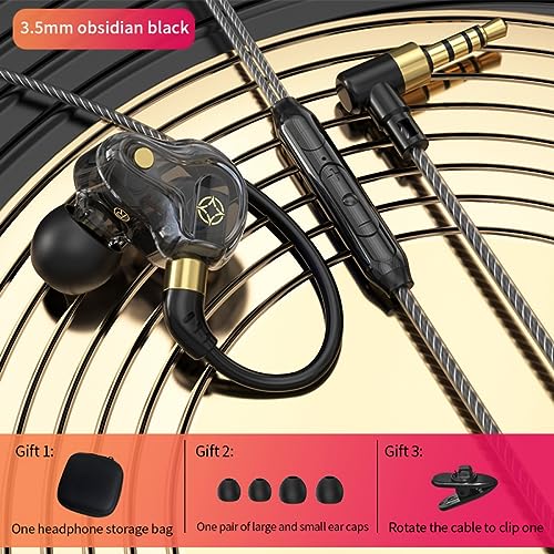 SWLIFL Wired Earbuds in-Ear Headphones with Microphone Volume Control Dual Dynamic Coil Bass Noise Canceling 3.5mm Jack Tangle-Free Cord Noise Isolating Earphones Black