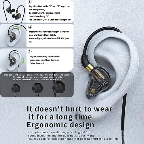 SWLIFL Wired Earbuds in-Ear Headphones with Microphone Volume Control Dual Dynamic Coil Bass Noise Canceling 3.5mm Jack Tangle-Free Cord Noise Isolating Earphones Black