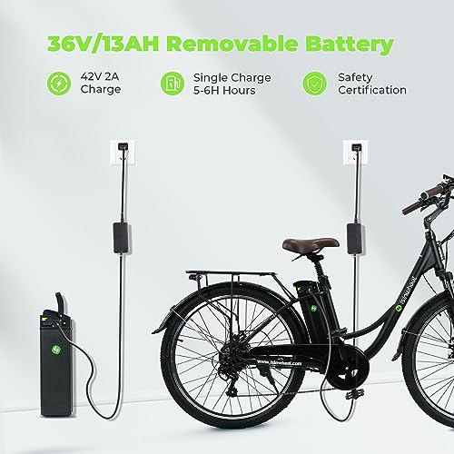 isinwheel Electric Bike U2, 26" Electric Cruiser Bike 350W Ebike, 20MPH Electric Bike for Adults, Professional 7 Speed E-Bike, Electric City Commuter Bicycle (Black)