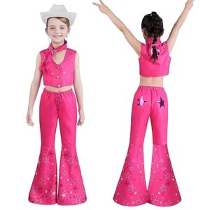 girls margot robbie movie flare pant cowgirl outfit hippie disco costumes halloween girls outfit