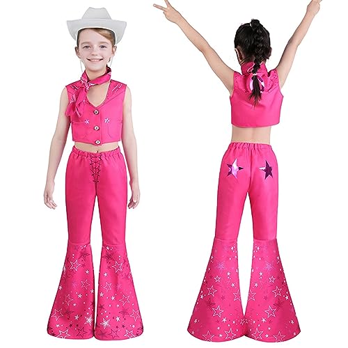 Girls Margot Robbie Movie Flare Pant Cowgirl Outfit Hippie Disco Costumes Halloween Girls Outfit