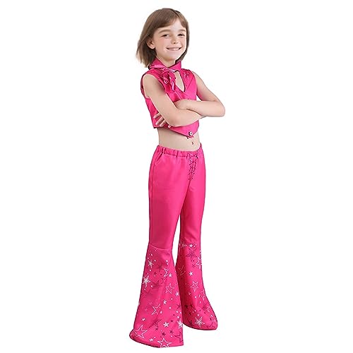 Girls Margot Robbie Movie Flare Pant Cowgirl Outfit Hippie Disco Costumes Halloween Girls Outfit