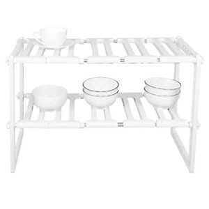 2-tier under sink organizer, kitchen sink caddy organizer, sink rack cabinet organizer storage telescopic shelf for kitchen bathroom, white