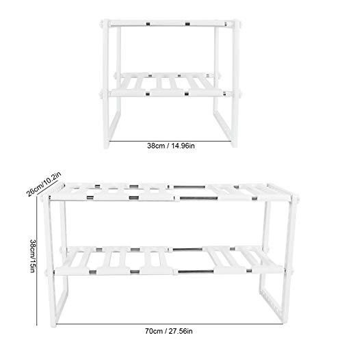 2-Tier Under Sink Organizer, Kitchen Sink Caddy Organizer, Sink Rack Cabinet Organizer Storage Telescopic Shelf for Kitchen Bathroom, White