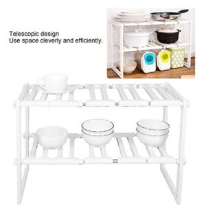 2-Tier Under Sink Organizer, Kitchen Sink Caddy Organizer, Sink Rack Cabinet Organizer Storage Telescopic Shelf for Kitchen Bathroom, White