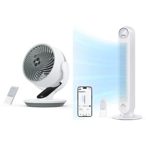 dreo oscillating fan for bedroom, 9 inch quiet table fans for home whole room & tower fan with remote, smart oscillating quiet fans for bedroom