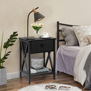 VECELO Modern Side Nightstand with 3-Layer Storage Shelf for Small Spaces, Living Room, Bedroom & Nightstands, Modern End Side Tables,Night Stand with Drawer &Storage Shelf