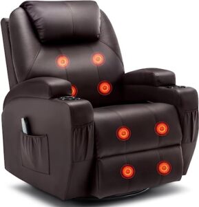 korser recliner chair, rocking chair with massage and heat, 360° swivel recliner chairs for adults, rocker manual recliner with remote control and cup holder for living room, bedroom, nursery