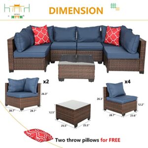 HTTH Patio Furniture Sets Outdoor Furniture Outdoor Rattan Wicker Conversation Sofa Garden Sectional Sets with Washable Cushions Coffee Table (Mix-Blue)