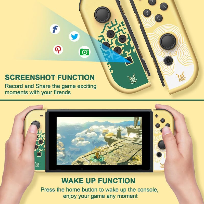 Go2fun Joypads Controller Compatible with Nintendo Switch,Replacement L/R Joypad Controllers with Dual Vibration,Support Wake-up/Motion Control,No NFC(Zelda Tears of The Kingdom Gorgeous Gold)