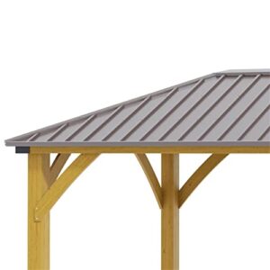 CZDYUF 10' X 12' Patio Solid Metal Roof Gazeb, Galvanized Steel Gazebo with Wooden Frame, for Patios Deck Backyard Gardon