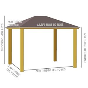 CZDYUF 10' X 12' Patio Solid Metal Roof Gazeb, Galvanized Steel Gazebo with Wooden Frame, for Patios Deck Backyard Gardon