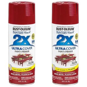 rust-oleum 249116 painter's touch 2x ultra cover spray paint, 12 oz, gloss colonial red (pack of 2)