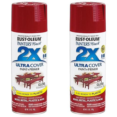 Rust-Oleum 249116 Painter's Touch 2X Ultra Cover Spray Paint, 12 oz, Gloss Colonial Red (Pack of 2)