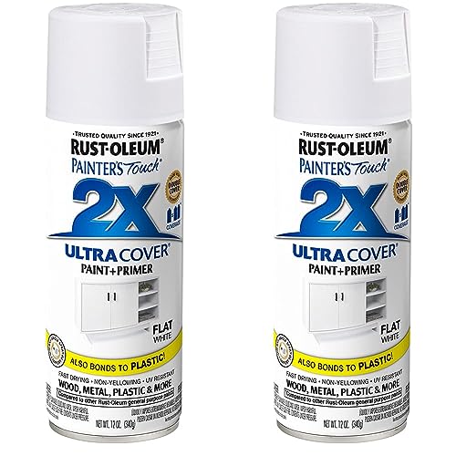 Rust-Oleum 249126 Painter's Touch 2X Ultra Cover Spray Paint, 12 oz, Flat White (Pack of 2)