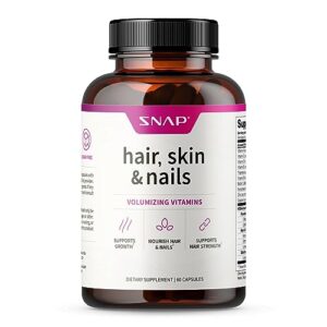 snap supplements hair, skin and nails vitamins, support hair growth, nourish skin and nails with biotin, collagen, kelp, bamboo and other vitamins, radiant skin, strong hair and nails, 60 capsules