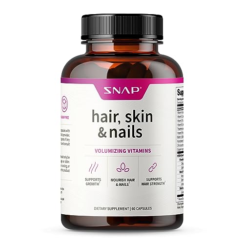 Snap Supplements Hair, Skin and Nails Vitamins, Support Hair Growth, Nourish Skin and Nails with Biotin, Collagen, Kelp, Bamboo and Other Vitamins, Radiant Skin, Strong Hair and Nails, 60 Capsules