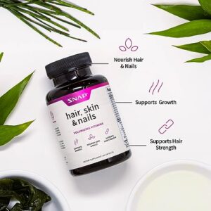 Snap Supplements Hair, Skin and Nails Vitamins, Support Hair Growth, Nourish Skin and Nails with Biotin, Collagen, Kelp, Bamboo and Other Vitamins, Radiant Skin, Strong Hair and Nails, 60 Capsules