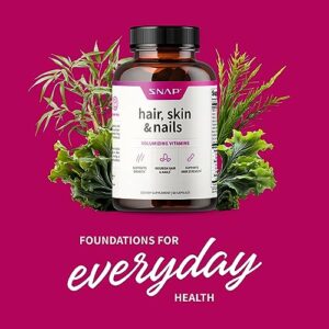 Snap Supplements Hair, Skin and Nails Vitamins, Support Hair Growth, Nourish Skin and Nails with Biotin, Collagen, Kelp, Bamboo and Other Vitamins, Radiant Skin, Strong Hair and Nails, 60 Capsules