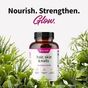 Snap Supplements Hair, Skin and Nails Vitamins, Support Hair Growth, Nourish Skin and Nails with Biotin, Collagen, Kelp, Bamboo and Other Vitamins, Radiant Skin, Strong Hair and Nails, 60 Capsules