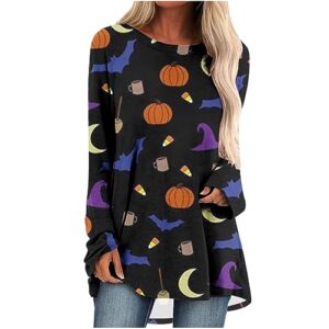 halloween shirts for women 2023 funny pumpkin ghost graphic tops oversized loose long sleeve tunic pullover