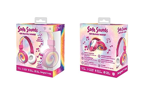 Gabba Goods Kids Safe Sound Adjustable, Foldable 3.5mm Wired Over Ear Headphones with Printed Design