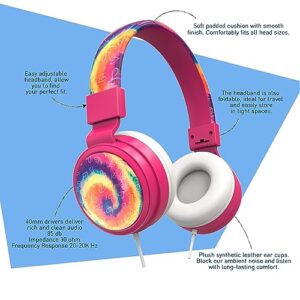 Gabba Goods Kids Safe Sound Adjustable, Foldable 3.5mm Wired Over Ear Headphones with Printed Design